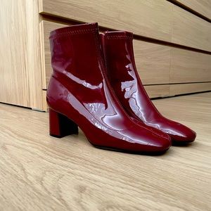 Zara faux patent leather red boots